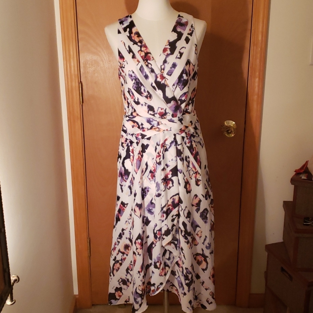 WHBM White Multi Color High/Low Dress Sz 8